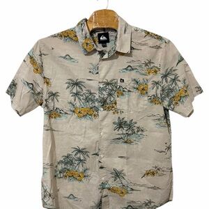 Quiksilver Beige Tropical Floral Palm Hawaiian Print Shirt Men’s XXL